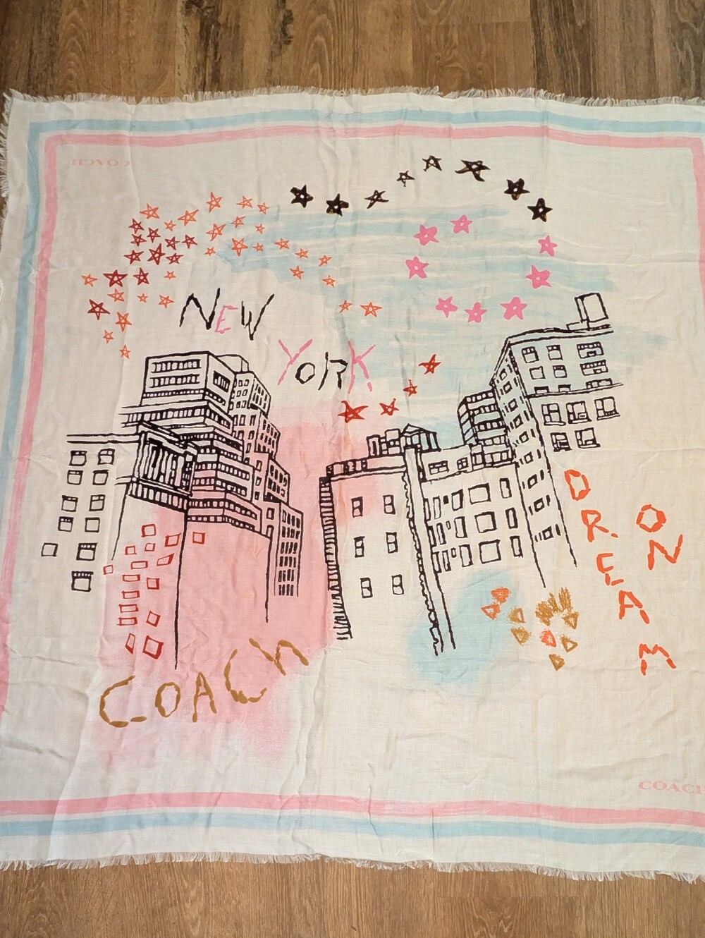Coach Doodle Dream Print Oversized Square Scarf Pink Multicolor EUC